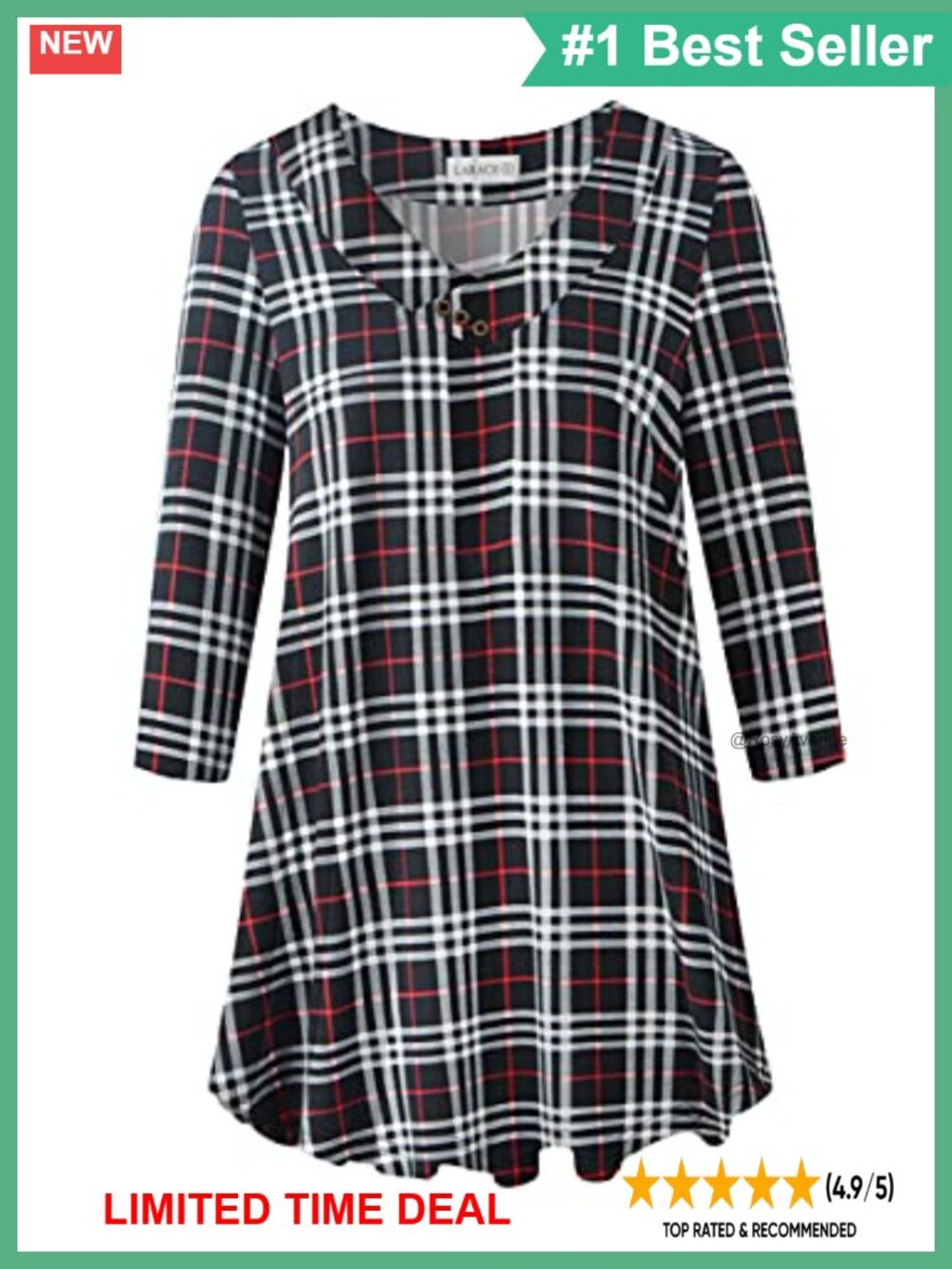 Plus Size Tunic Top 3/4 Sleeve V-Neck Flowy Loose Shirt